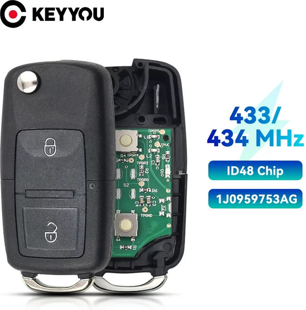 KEYYOU Auto Fernbedienung Schlüssel für Volkswagen VW Golf 5 6 Jetta Passat Tiguan Polo Ibiza Leon Toledo 434 MHz ID48 in Schwarz - Bild 1