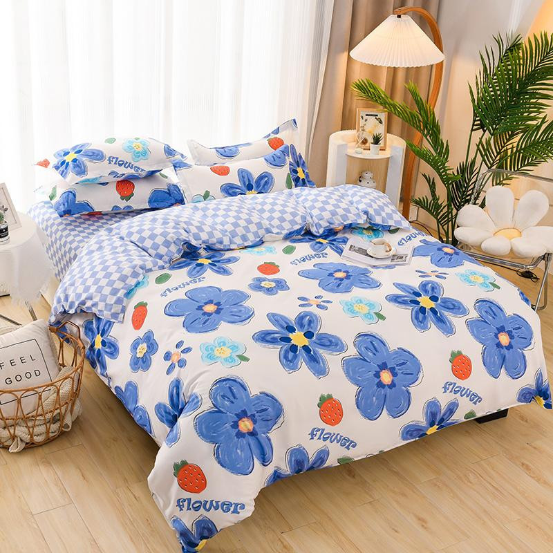 4-teiliges Bettwäsche-Set mit blauem Sonnenblumen-Design und Reißverschluss in Queen-Size - Bild 1