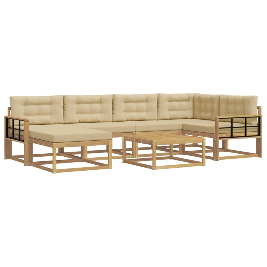 vidaXL Outdoor-Sofagarnitur aus Akazienholz in L-Form mit 7 Teilen, Weiß und Beige - Bild 2