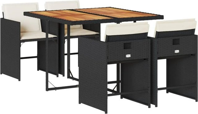vidaXL 5-tlg Gartenmöbel-Set aus Akazienholz und Poly-Rattan in Schwarz und Braun mit Kissen - Bild 1