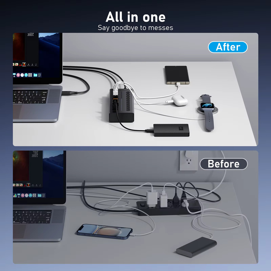 Lemorele USB-C-Hub mit 10 Anschlüssen als Multi-USB-3.0-Splitter und Dockingstation für Laptop und PC in Schwarz - Bild 5