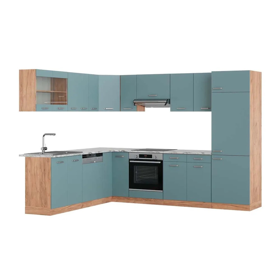 Vicco R-Line Eckküche in Blau-Grau und Goldkraft Eiche mit Marmor-Optik, B/T/H: 227 x 287 x 207 cm - Bild 2