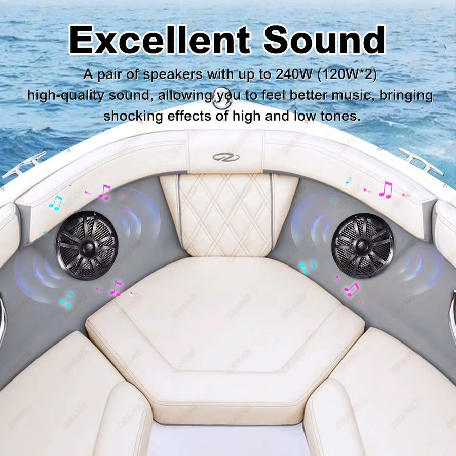 Grandnavi Marine-Lautsprecher 6,5 Zoll, 120W, Wasserdicht und Wetterbeständig, Stereo-Bootslautsprecher in Schwarz - Bild 4