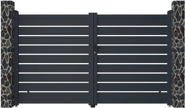 Vente-unique Flügeltor Primo Doppel-Aluminiumtor in Anthrazitgrau Breite: 305 cm - Bild 1