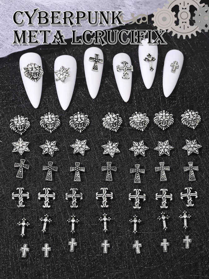 Nagelkunst-Kreuz-Aufkleber, 120 Stück, Hellgrau, Metallic, Y2K-Stil - Bild 4