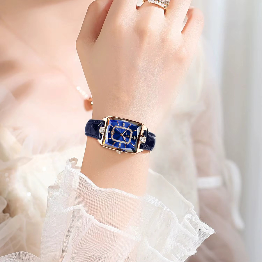 POEDAGAR Armbanduhr, Quarz, Leder, Blau, Roségold, Damen - Bild 4