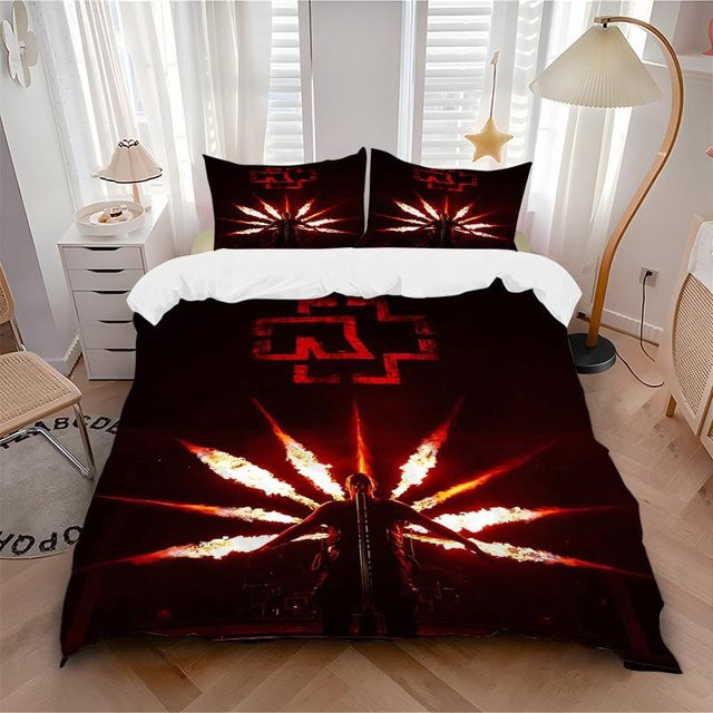 3-teiliges Bettwäsche-Set Rammstein in Weiß und Schwarz mit 1 Bettdecke und 2 Kissenbezügen, atmungsaktiv und weich, H x B: 135 x 200 cm - Bild 1