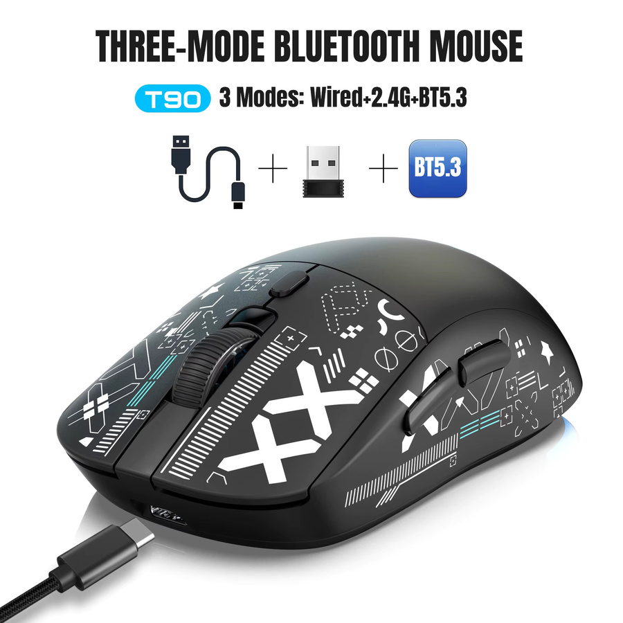 HXSJ Kabellose Gaming-Maus mit RGB-Beleuchtung, 3-Modus, USB-C Aufladung und 6 programmierbaren Tasten in Schwarz oder Weiß - Bild 1