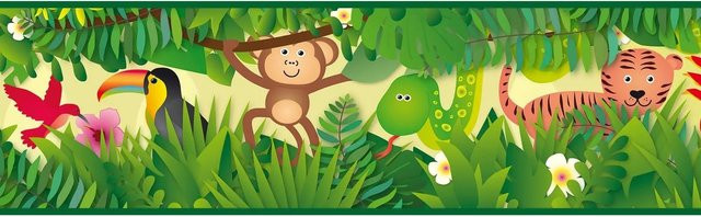 PROFHOME 403725-GU Kindertapete mit Tiermotiv in Grün, Braun und Gelb, Breite: 0,15 m, Länge: 5,00 m - Bild 1