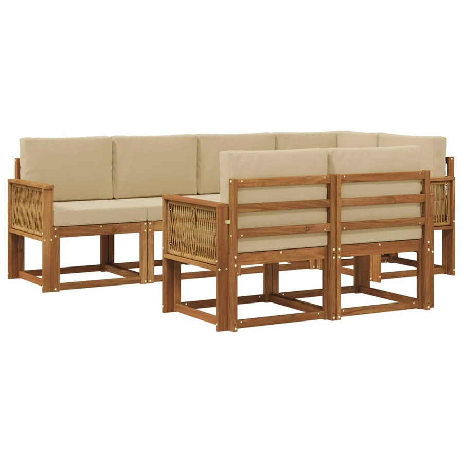 vidaXL Outdoor-Sofagarnitur L-Form aus Akazienholz mit Kissen in Natur und Beige - Bild 2