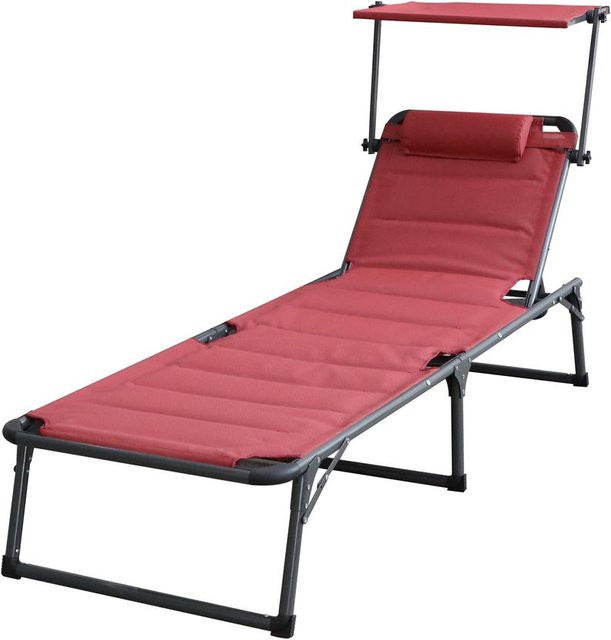 Solax-Sunshine Komfort-Sonnenliege aus Aluminium mit Sonnenverdeck und wetterfestem Kissen, Farbe: Rot, B/T/H: 193 x 67 x 32 cm - Bild 1