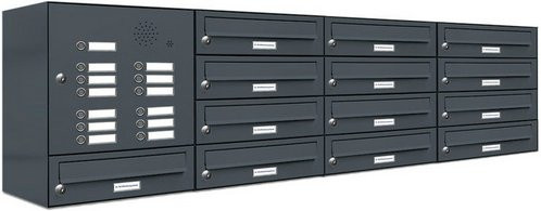AL Briefkasten-System für 13 Parteien, Aufputzmontage, grau, B/H/T: 153,447 x 46,0 x 27,5 cm - Bild 1