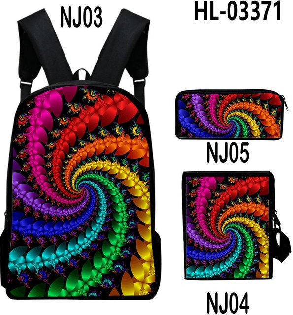 Fancy Style Studio 3er-Set Schultaschen mit Laptop-Rucksack und Federmäppchen im Colorblocking-Design mit 3D-Druck, Multicolour - Bild 1