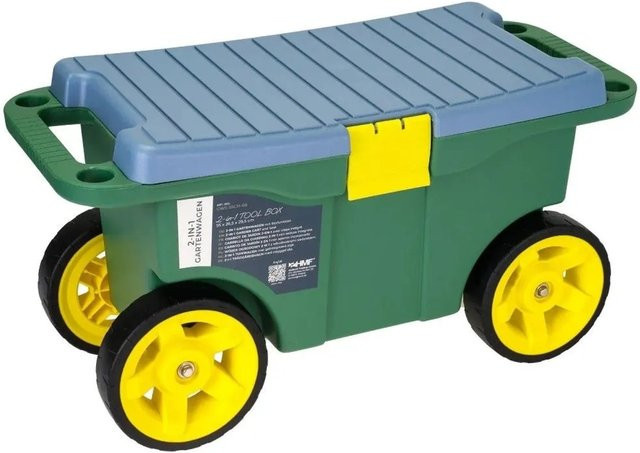 HMF 2-in-1 Gartenwagen mit Sitz und Stauraum als Gartenhocker mit Rollen, Belastbarkeit bis 100 kg, H x B x T: 29,5 x 55 x 26,5 cm - Bild 1