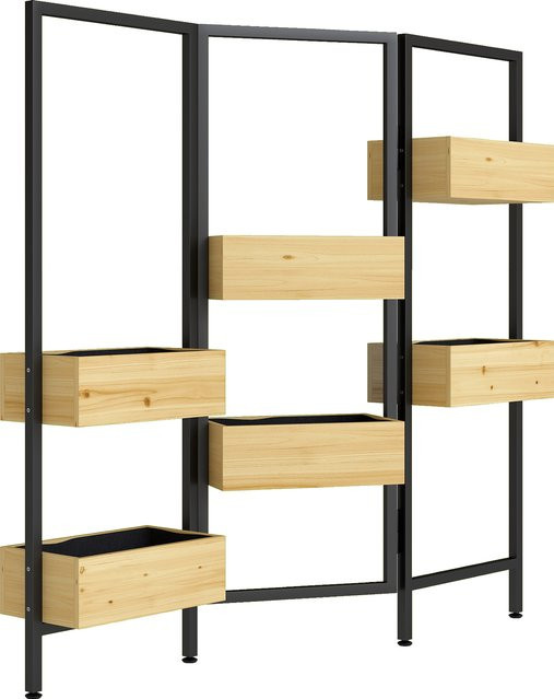 Aosom Blumenkasten mit Sichtschutz und klappbarem Spalier in Braun, Hochbeet aus Stahl und Holz mit 6 Pflanzkästen, H x B x T: 112 x 116 x 20 cm - Bild 1