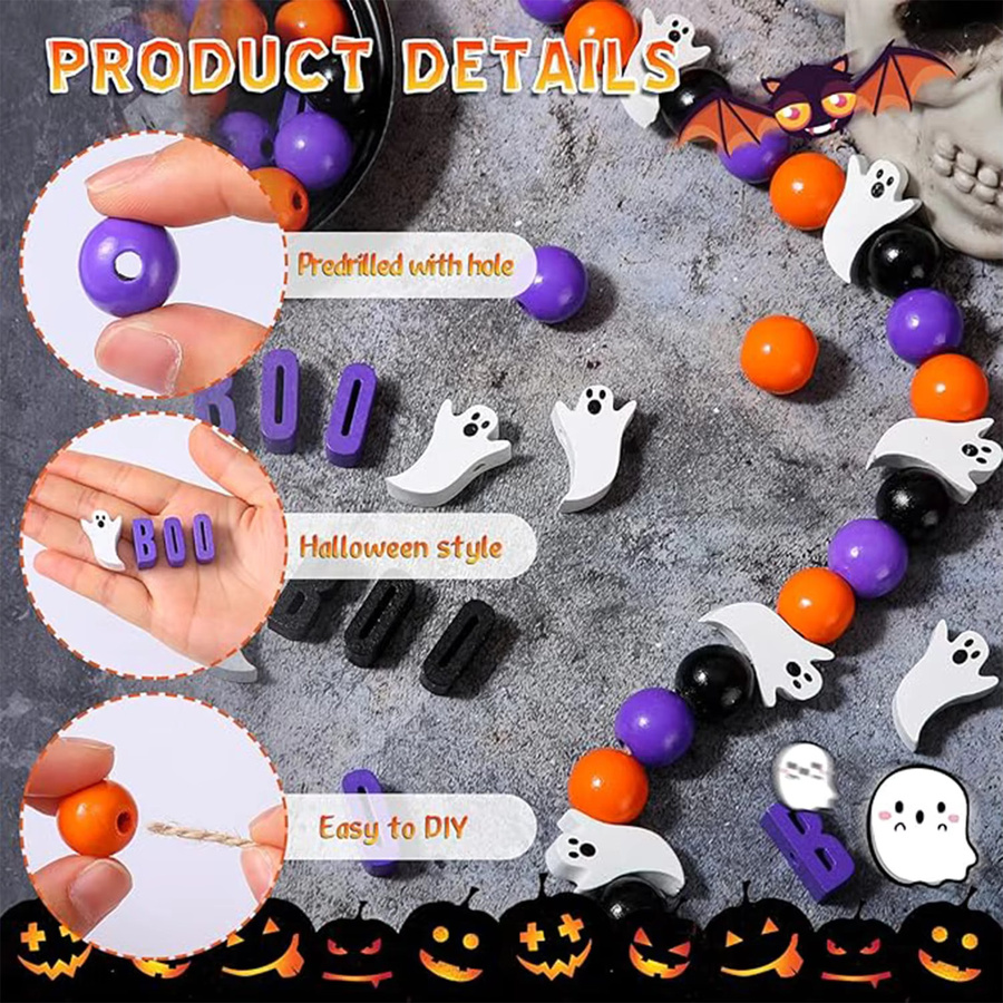 Aogue Holzperlen, Halloween, Bunt - Bild 2
