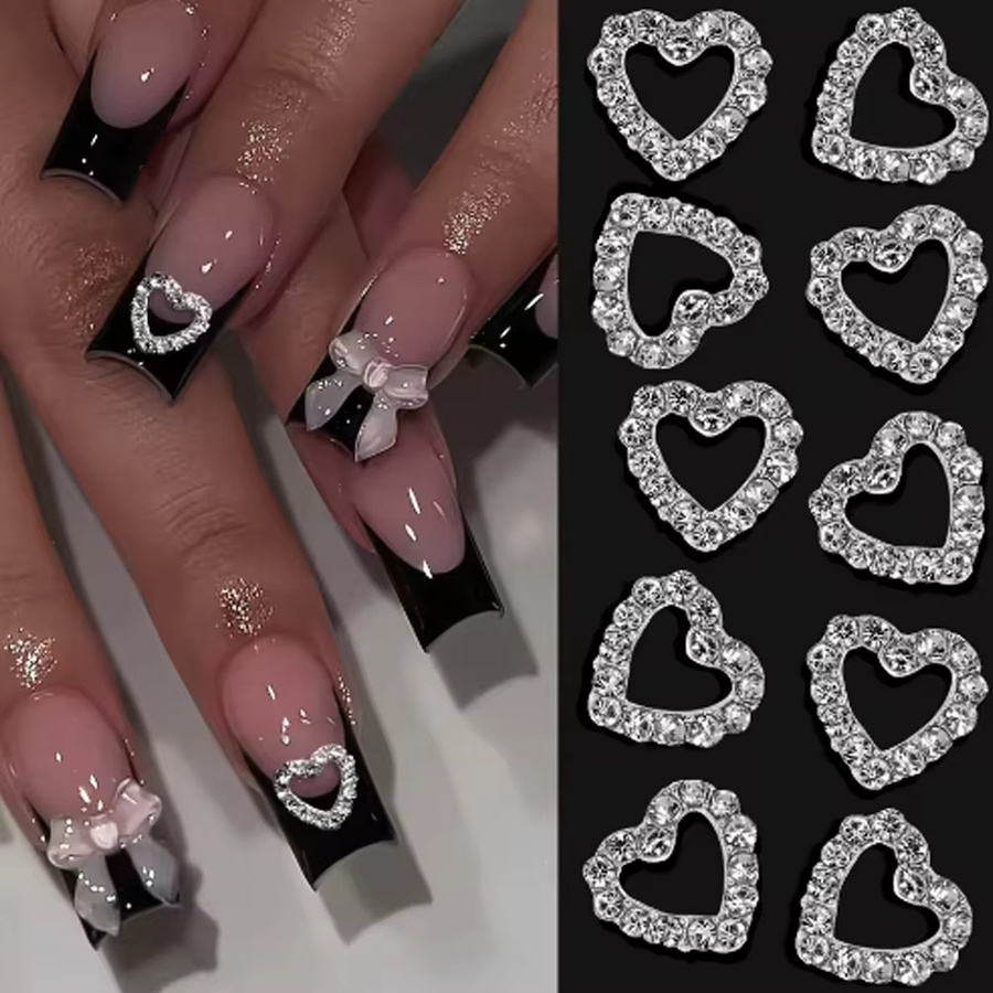 Silberne Diamant-Herzform Nagelkunst-Charms, 10 Stück, 3D Nagel-Legierung - Bild 2