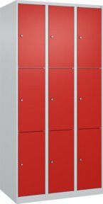 C+P Schließfachschrank Classic PLUS mit 3 Abteilen, Stahlkonstruktion, Farbe Grau und Verkehrsrot, H x B x T: 185 x 90 x 50 cm - Bild 1