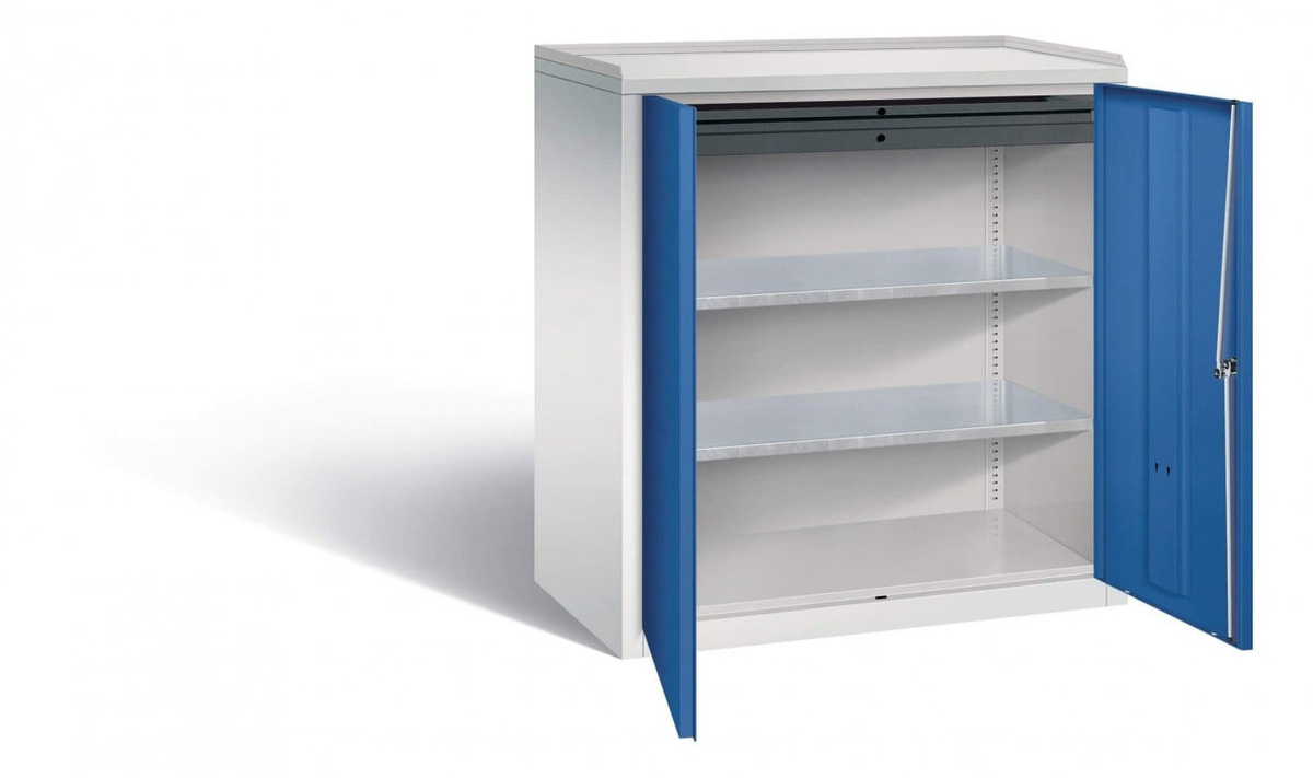 BIGBOXX Maschinen Beistellschrank aus Metall in Weiß mit Türen und Schubladen für Garage und Werkstatt - Bild 1
