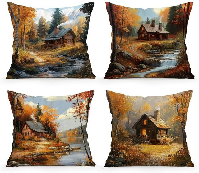 JMG Clothing Kissenbezug Herbstwald-Design aus Polyester, Mehrfarbig, B/B: 45 x 45 cm - Bild 1