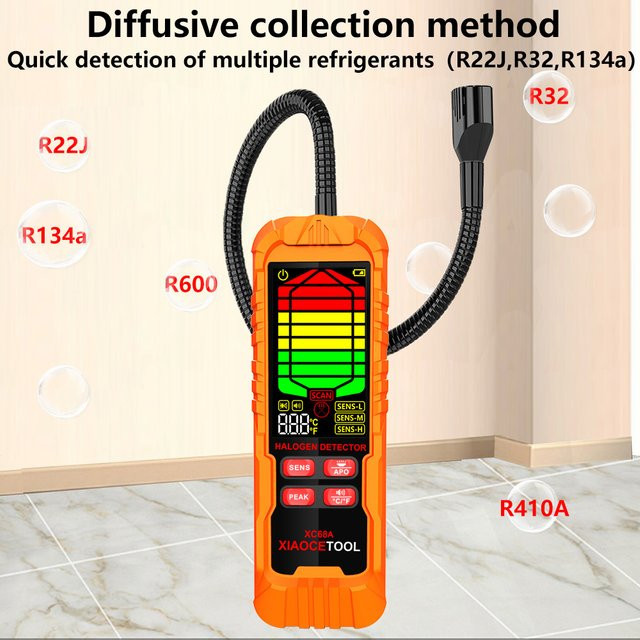 XIAOCETOOL Halogen-Lecksucher Gasdetektor für R22a, RH410A, R134A, R404A und MP39 in Orange - Bild 1