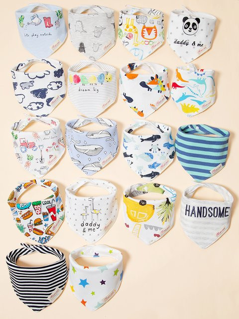 5er Set Baby Lätzchen in Dreiecksform mit Cartoon-Print, waschbare Speicheltücher für Babys, Mehrfarbig - Bild 1
