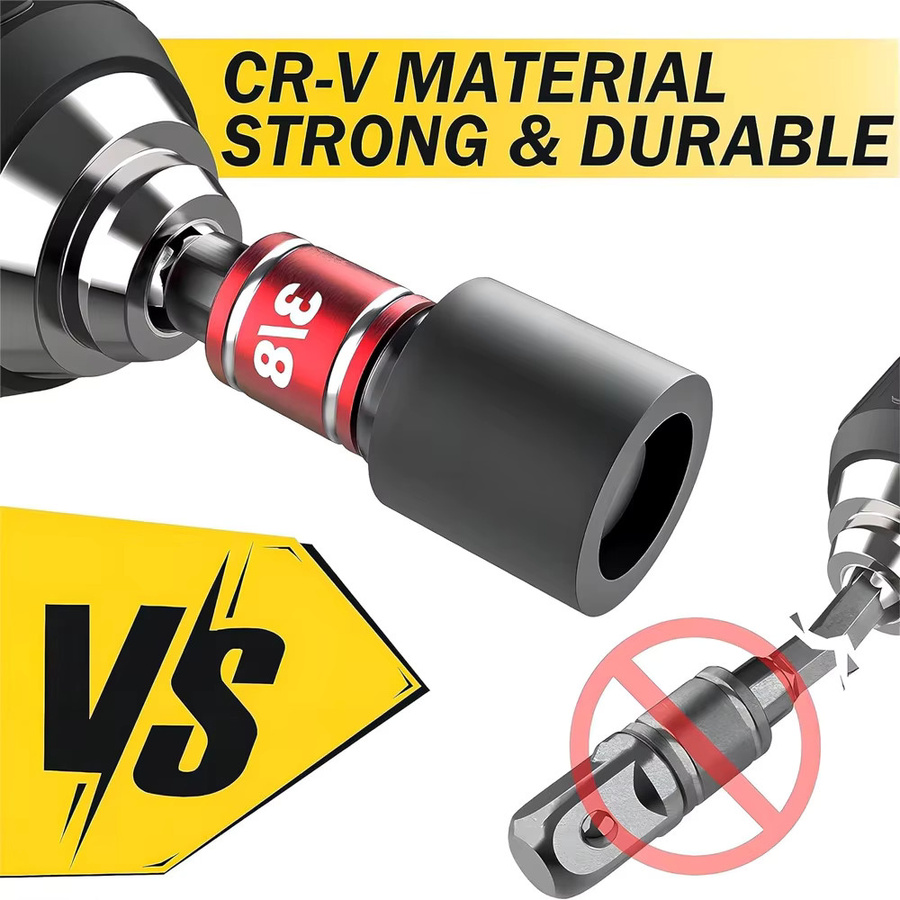 SI FANG Rechtwinkliger Bohraufsatz mit 105 Grad Winkel, Sechskantgriff und Adapter Set für Elektrowerkzeuge mit 1/2 Vierkantkopf, 3/8 Hülse und 1/4 Anschluss - Bild 4