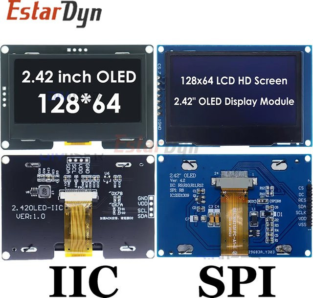 EstarDyn 2,42 Zoll OLED LCD Anzeigemodul mit 128x64 Auflösung, SSD1309, IIC und SPI Schnittstelle, Grün - Bild 1