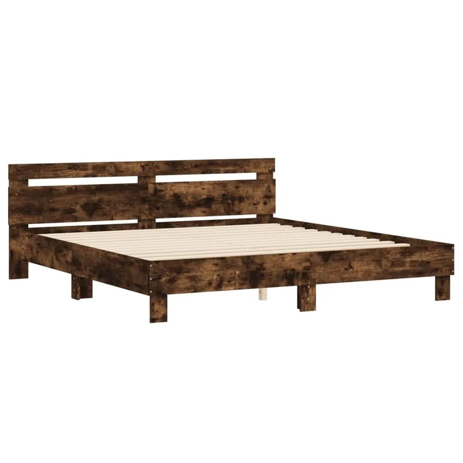 vidaXL Bettgestell mit Kopfteil aus Holzwerkstoff in Räuchereiche, Farbe Braun, B/H/T: 160 x 203 x 70 cm - Bild 2