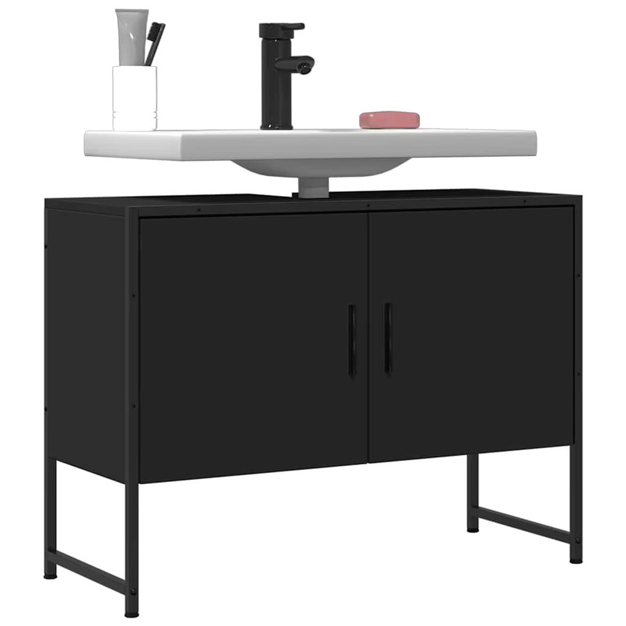 VIDAXL Badezimmer-Waschtisch in Schwarz mit Aufbewahrungsschrank, B/T/H: 80 x 33 x 60 cm - Bild 2