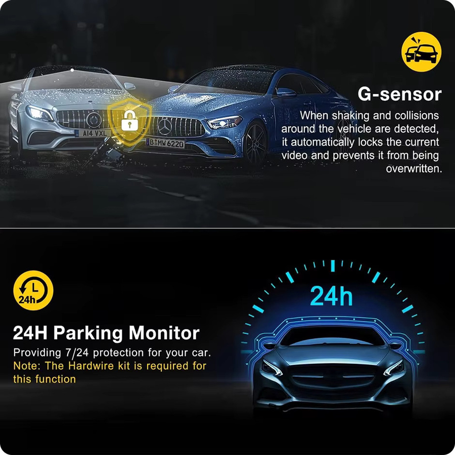 GreenYi 2K Full HD Dash Cam mit WiFi und App-Steuerung, schwarzer Auto Video Recorder mit 24H Parkplatz-Monitor und Nachtsichtfunktion - Bild 5