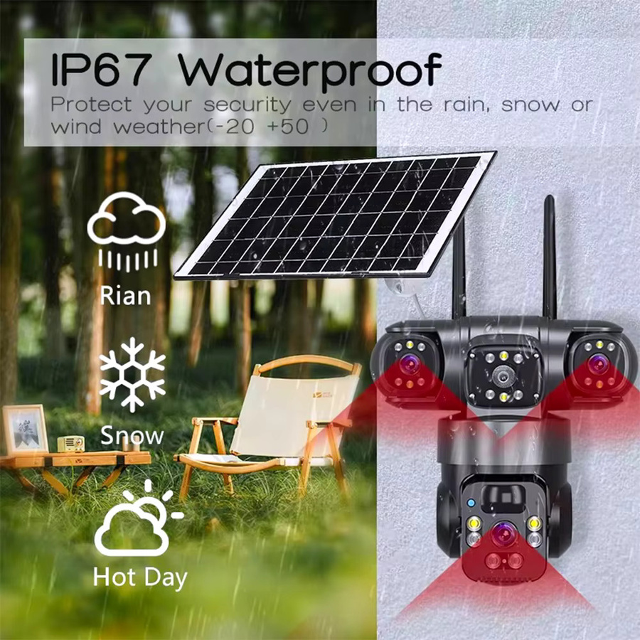 DiFang V380 Pro Solar-Überwachungskamera mit 6K Auflösung, 4G SIM-Karte und WiFi, drei Objektiven für drei Bildschirme, Farbe: Schwarz - Bild 6