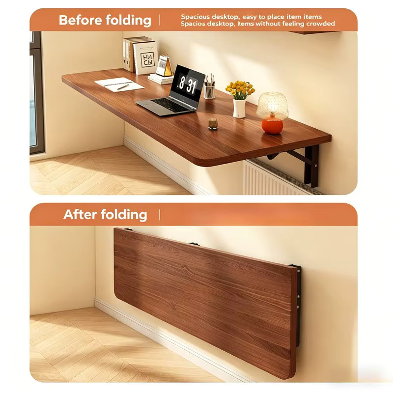 LIUSHADUOLA Klappbarer Wandmontierter Schreibtisch in Braun mit Holzoptik und mattem Finish - Bild 2