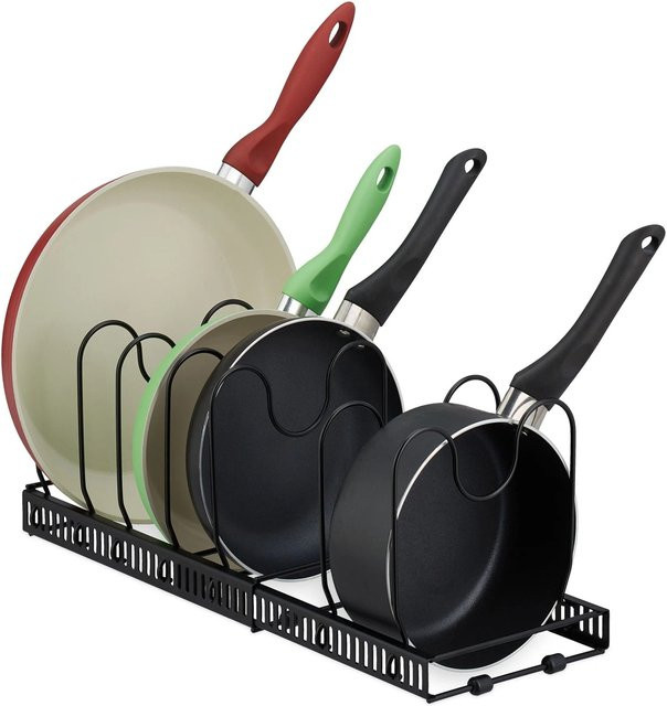 Relaxdays Pfannenhalter aus Eisen in Schwarz, ausziehbar und rutschfest, B/T/H: 19 x 31 bis 59 x 18 cm - Bild 1