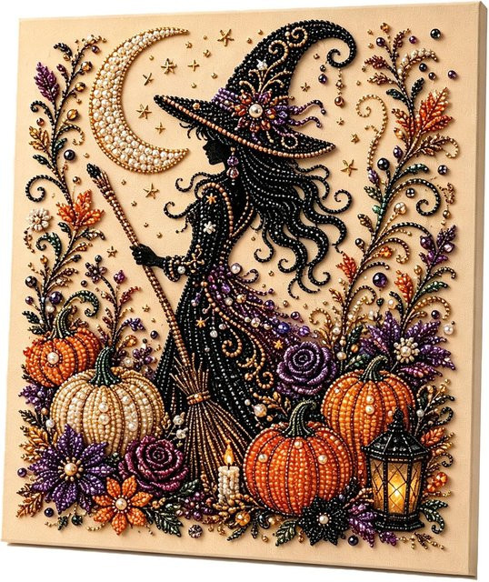 KEBIDU Halloween Geister Perlenkunst DIY-Set für Erwachsene, 3D Diamantgemälde Bastelset in Multicolor mit Vintage-Stil - Bild 1