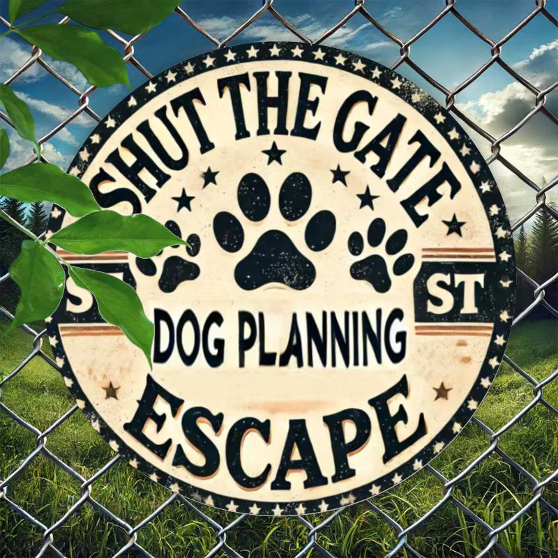 Potdemiel Metallschild Shut The Gate Dog Planning Escape im Vintage-Stil, rund, Mehrfarbig, Durchmesser: 19,99 cm - Bild 4
