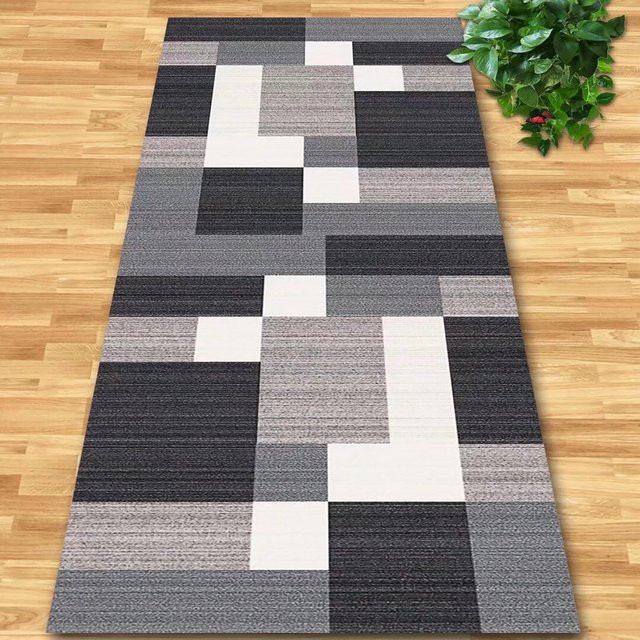 Moderner Teppichläufer Karpetti in Grau mit geometrischem Design, rutschfest und waschbar, B/T: 100 x 400 cm - Bild 1