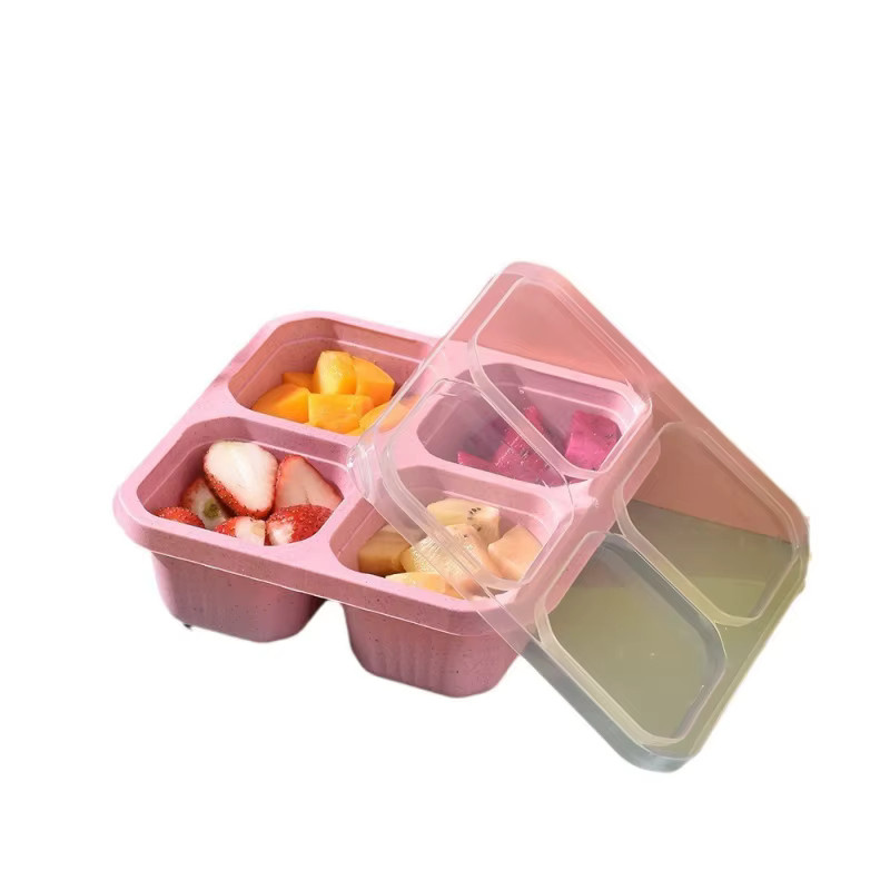 JUSTINLAU Bento-Box aus Weizenstroh mit 4 Fächern und Deckel, Lunchbox für Snacks und Gebäck, Farbe: Pink - Bild 2