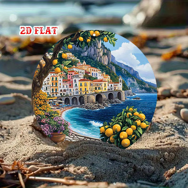 Potdemiel Metallwandkunst Amalfi-Küste Rund, Mediterrane Küstenlandschaft in Multicolour, Durchmesser: 20 cm - Bild 4