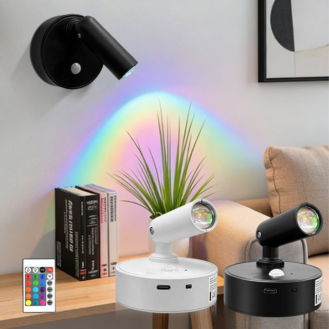 MeeToo RGB Wandleuchte mit Bewegungssensor und Touch-Dimmer, wiederaufladbare Multicolor Spotlight Lampe für Schrank, Bild und Nachttisch - Bild 1