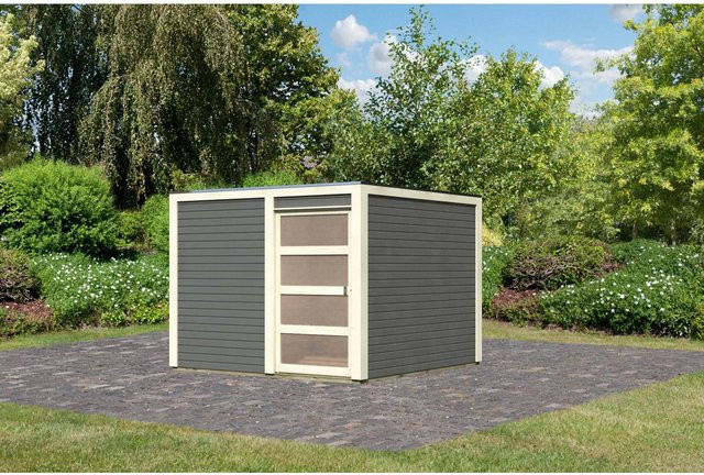 Karibu Holz-Gartenhaus Cuadrado in Seidengrau mit Flachdach, B/T: 272 x 272 cm - Bild 1