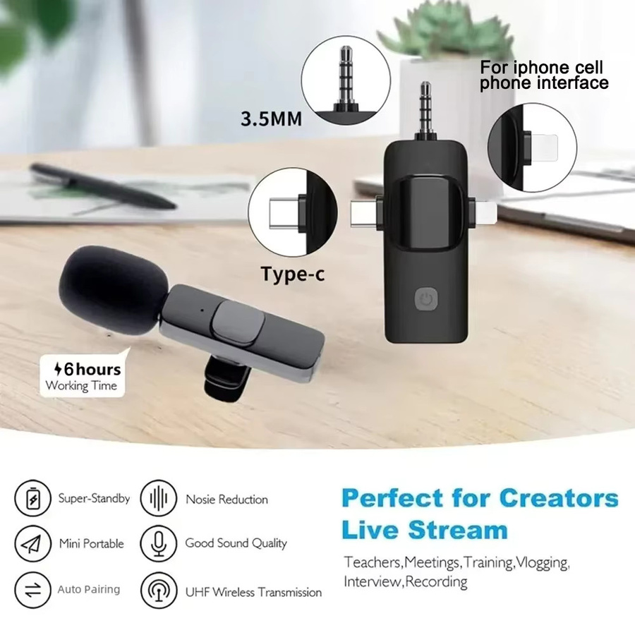 Basix Professionelles 4-in-1 Wireless Lavalier Mikrofon für iPhone und Android, Schwarz, mit 3,5 mm Klinkenanschluss und Geräuschunterdrückung für Live-Aufnahmen - Bild 3