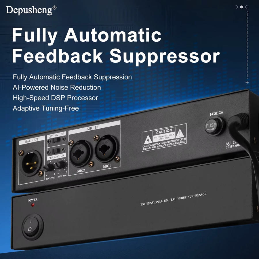 DEPUSHENG Feedback Destroyer HT-2300 mit One-Key Auto Anti-Feedback Notch-Filter in Schwarz für KTV, Bühne und Konferenzen - Bild 2