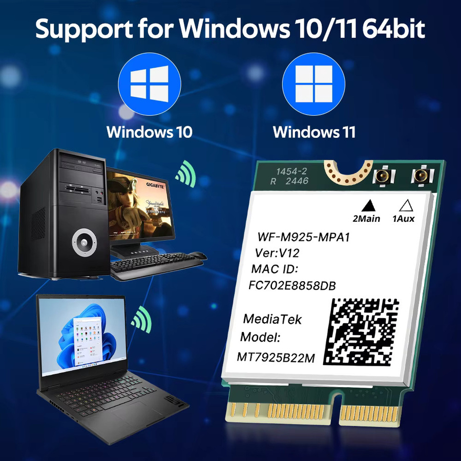 Fenvi WiFi 7 MT7925 Netzwerkkarte mit Bluetooth 5.4, M.2 NGFF Wireless Adapter, 5400Mbps Tri-Band 2.4G/5G/6GHz, kompatibel mit Windows 10/11, Farbe: Grün - Bild 4