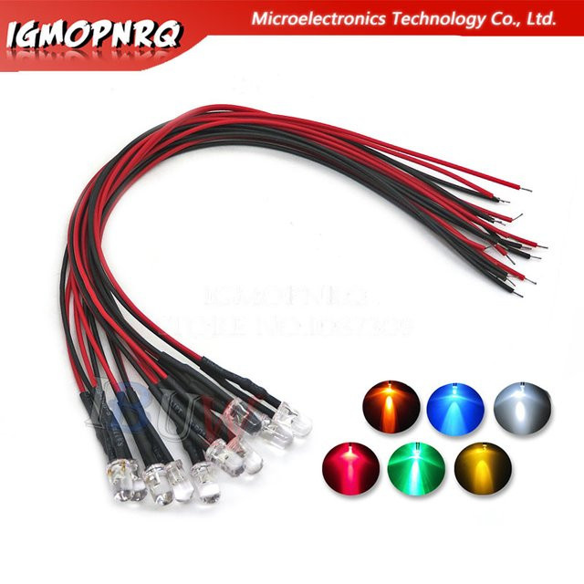 10er Set vorverdrahtete LED Dioden in 3mm und 5mm für 3V 6V 12V 24V DC in den Farben Gelb, Blau, Grün, Weiß und Rot - Bild 1