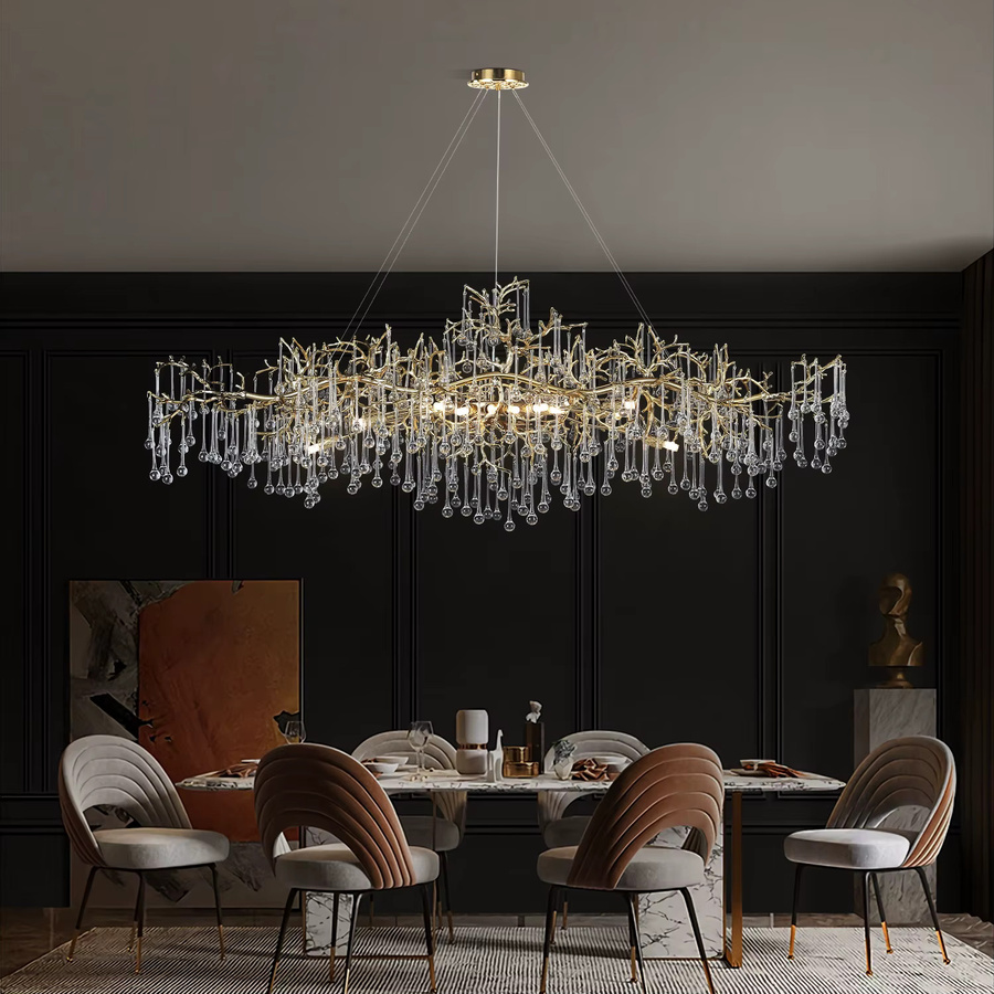 NORMICHY Kristall-Kronleuchter in Gold mit Tropfenkristallen im Vintage-Baumzweig-Design für Wohn-, Ess- und Küchenzimmer - Bild 1