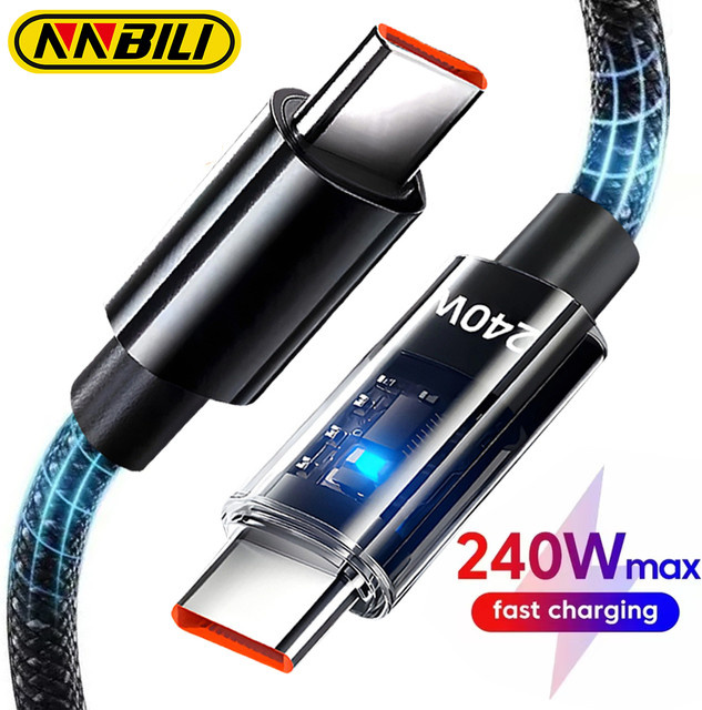 NNBILI USB-C-auf-USB-C-Kabel 240W in Schwarz für iPhone, MacBook Pro, Xiaomi und Samsung - Bild 1