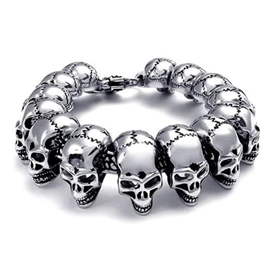 Qiaonitu Armband, Totenkopf-Charm, Edelstahl, Schwarz, Unisex, 24 mm - Bild 3