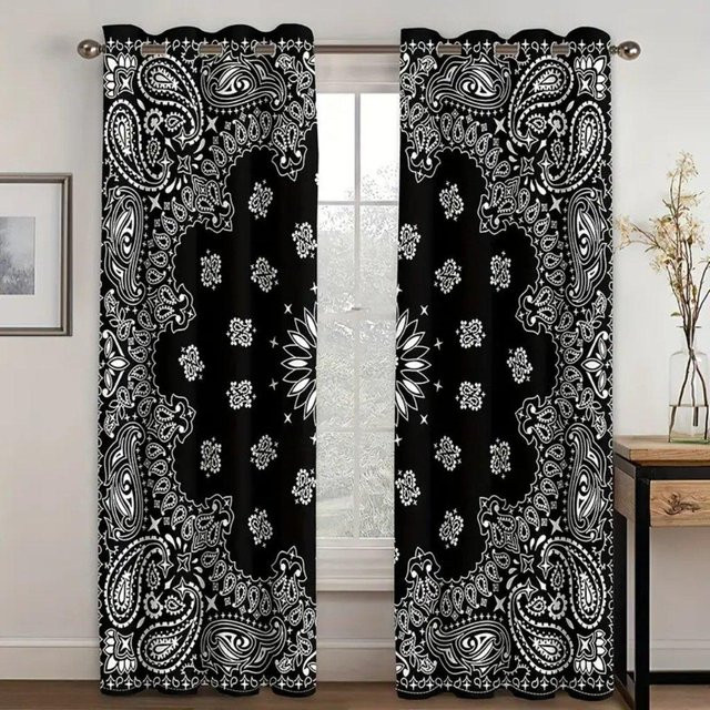 2er-Set Fenstervorhänge Sonne Mond Konstellation in Schwarz, Boho Mandala Design aus Polyester, halbtransparent, Breite: 50 cm, Höhe: 160 cm - Bild 1