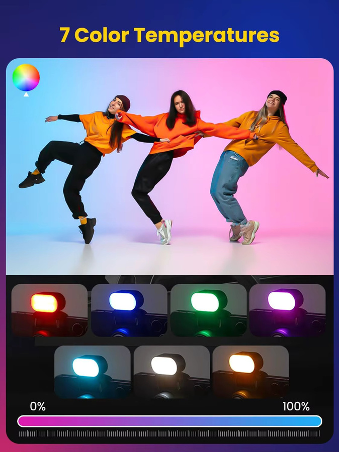 AOCHUAN Magnetisches Mini-RGB-Gimbal LED-Videofotografie-Licht in Schwarz mit 3 Helligkeitsstufen und 7 Farben für Telefon-Selfies - Bild 4
